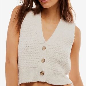 Free People Ava Crochet Ivory Vest Button-Up Vest NWOT